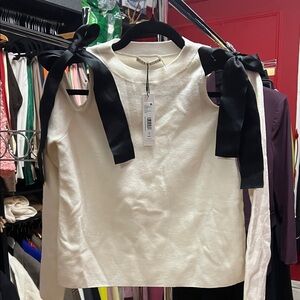 Alice + Olivia Ivory Top with Black Ribbon Accents
